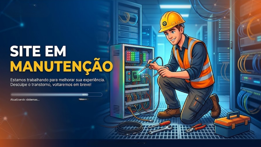 Aviso de site em manutenção com desenho de um operário