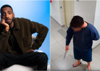 Câmera registra vizinhos com faca e garrafa na porta de humorista Eddy Jr., vítima de racismo em SP